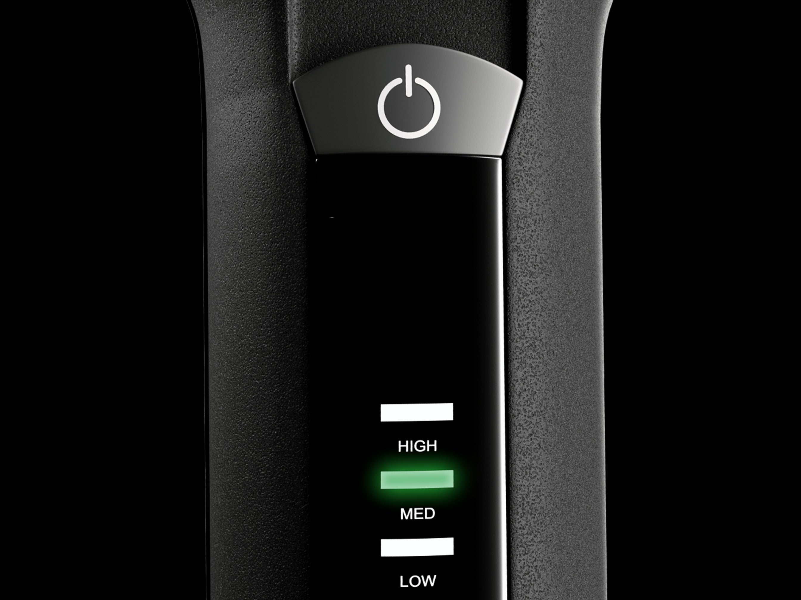A zoomed in image of the temperature settings on the black CLOUD NINE Texture Wand.